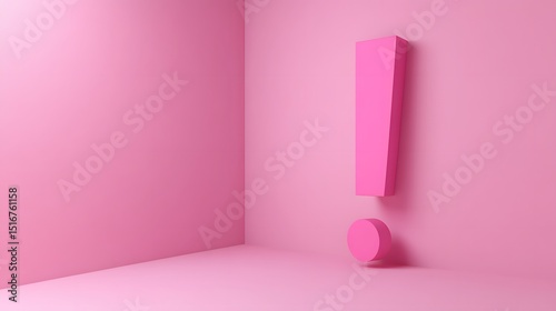 Pink exclamation point in a minimalist setting.