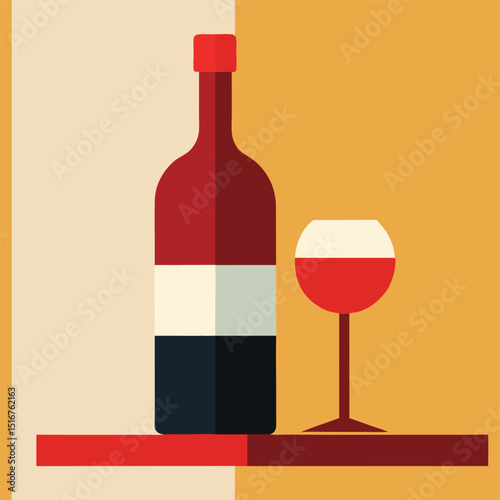 wine bottle and glass silhouette 