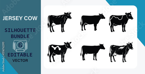 Editable Jersey Cow Silhouettes Bundle Six Vector Designs