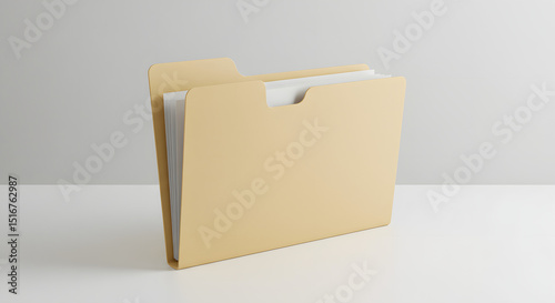 Manila file folder with documents on white surface