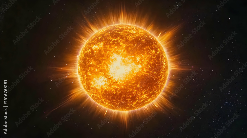 Naklejka premium Powerful Glowing Sun In Outer Space