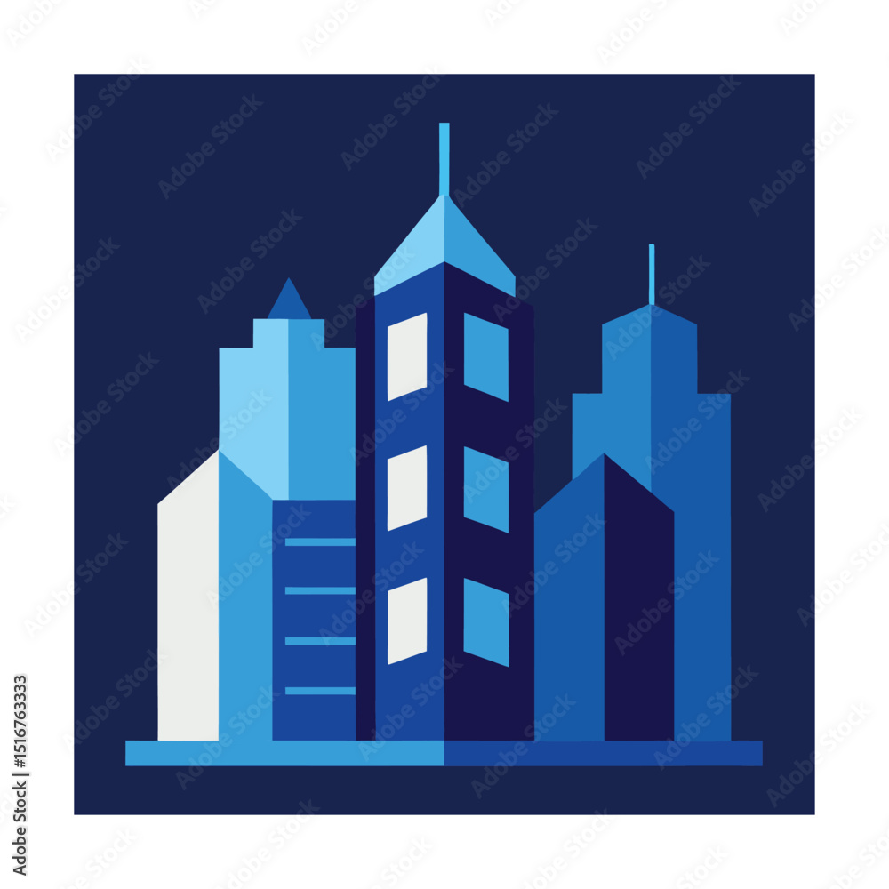 Skyline of Three Blue Gradient Buildings Skyline of Three Blue Gradient Buildings
