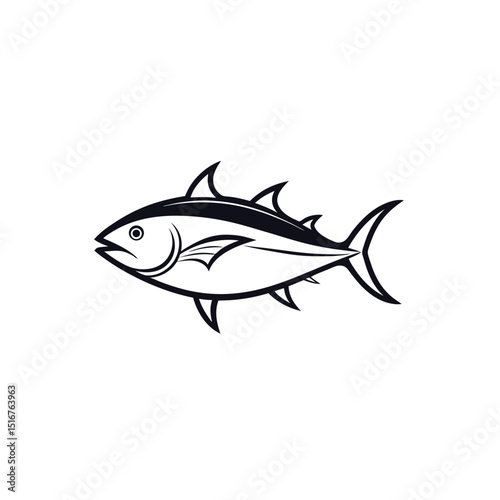 Tuna fish line art on white background