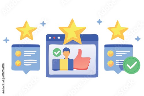 Customer Satisfaction illustration: An eye-level illustration depicting a positive customer experience. The image presents a visual representation of user satisfaction
