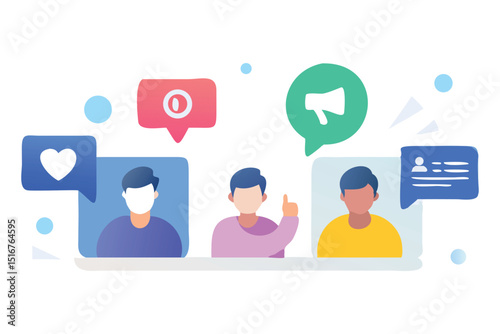 Digital Conversation: A vibrant, digitally rendered image showcases interconnected figures communicating through various message bubbles.