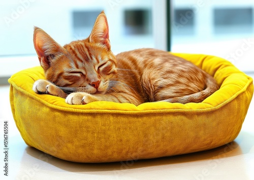 Adorable Kitten Napping in Cozy Yellow Bed photo
