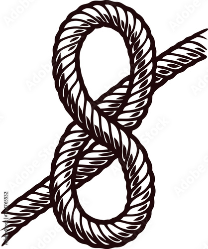 Hand drawn vintage rope knot isolated on white background nautical sketch illustration of strong twisted cord loop