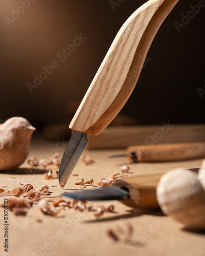 Wood Carving Knife and Handcrafted Figures photo