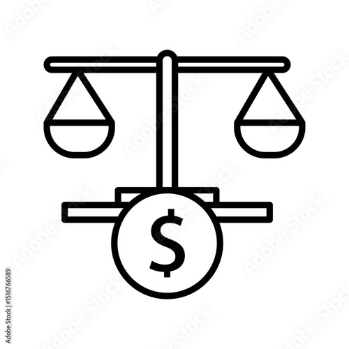 Tax penalty icon. Legal scales with money and percentages. Outline style. Vector. Isolate on white background.