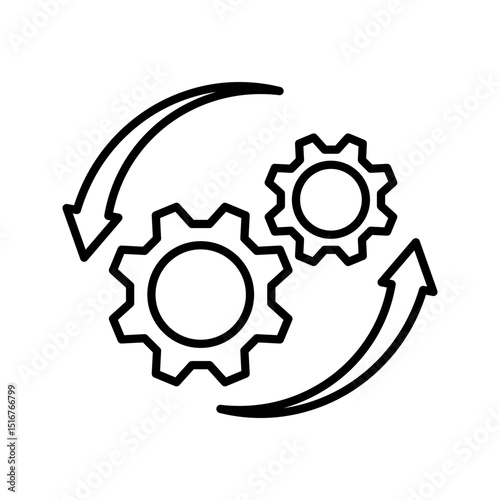 Technology development icon, innovation concept, system integration, software business, technical support, smart solution.	