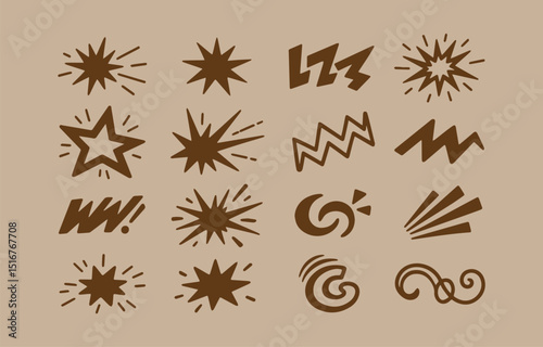 Collection of Brown Cartoon Comic Book Style Graphic Elements