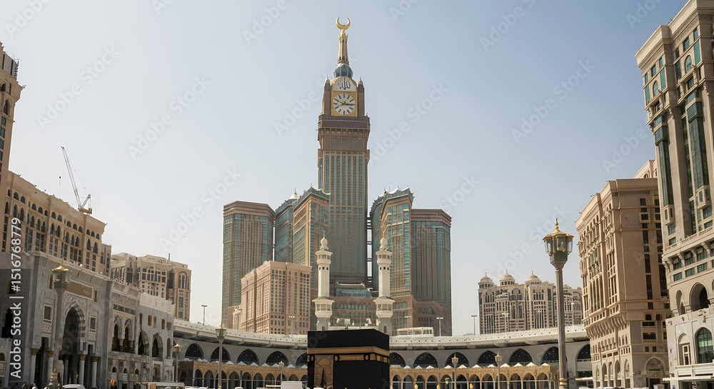 Obraz premium Majestic Abraj Al-Bait Clock Tower in Mecca, Saudi Arabia