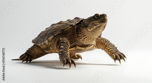 Snapping Turtle Isolated on White Background: Emblem of Longevity, Resilience and Wildlife Conservation Awareness, Symbol of Ancient Wisdom and Strength, Isolated, Reptile, Concept