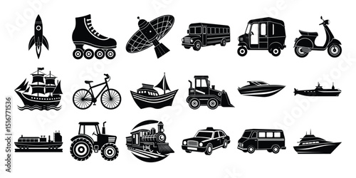 vector transportation silhouettes Bundles sets