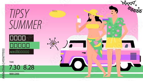 Fun and trendy summer shopping posters, kv main visual vector illustrations for camping activities