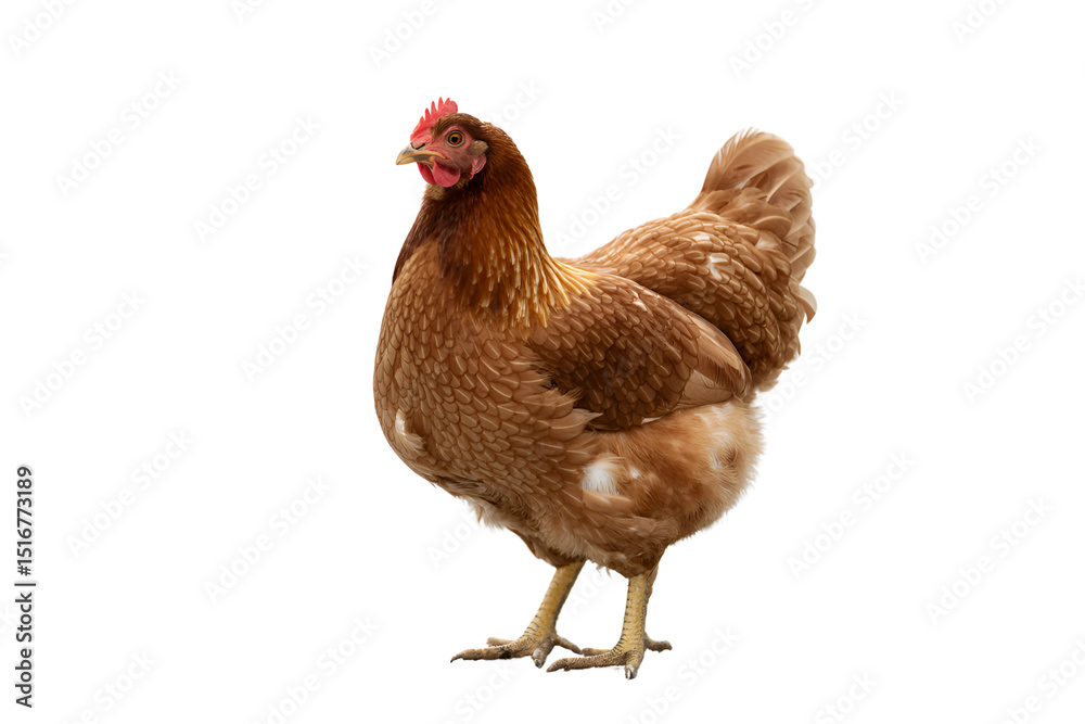 Fototapeta premium Brown Hen Isolated on White Background – Free-Range Chicken Image