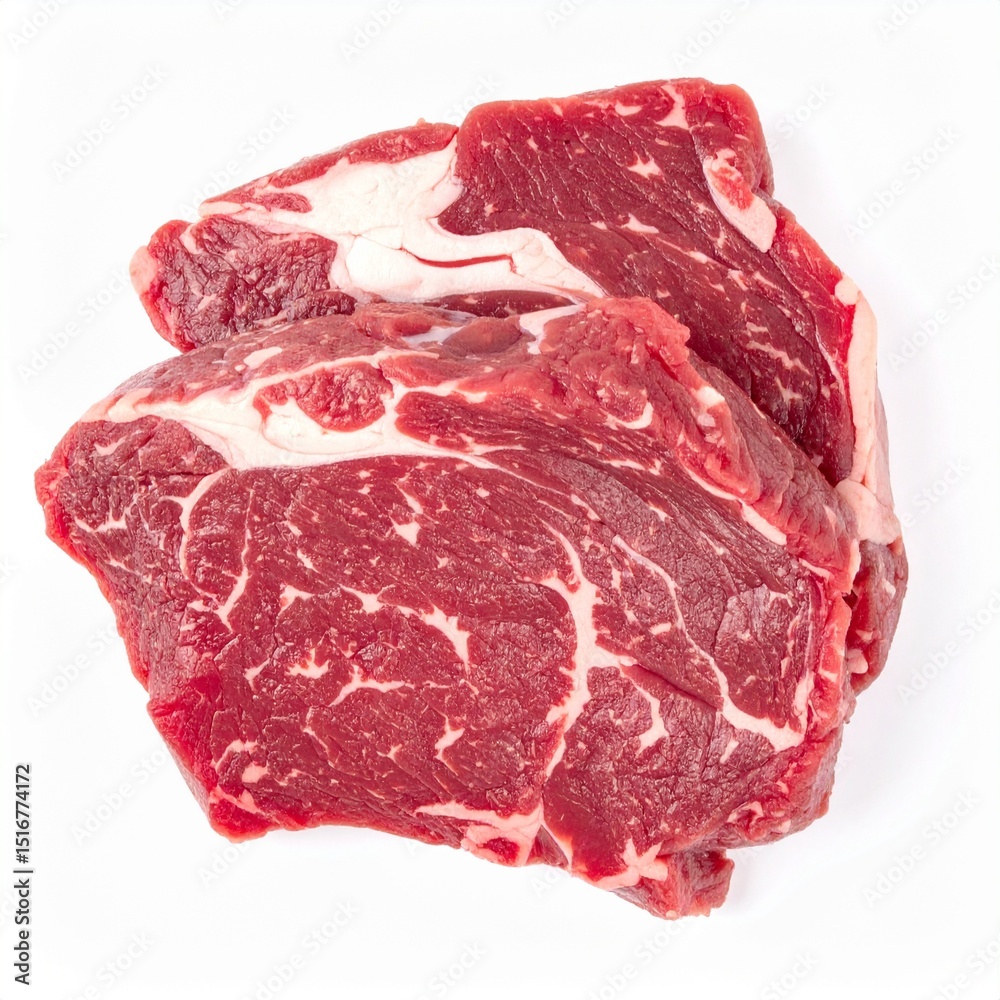 Fototapeta premium Grass-fed meat cuts on isolated white background with natural light and macro detail for paleo and whole food visuals