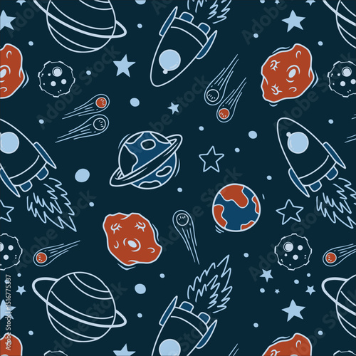Space seamless pattern print design. Vector illustration design for fashion fabrics, textile graphics, prints.