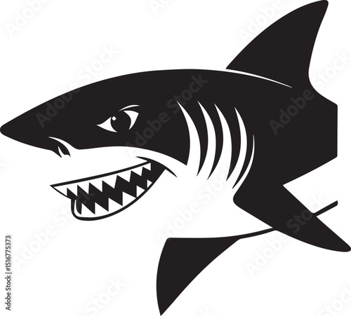 Black and white silhouette sharp fish icon 