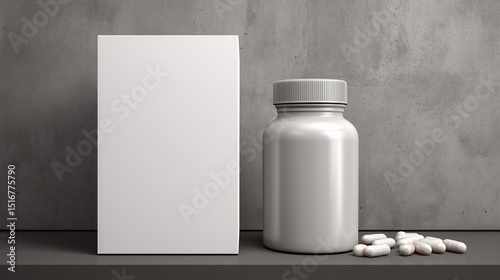 White container and box mockup for pharmaceutical branding