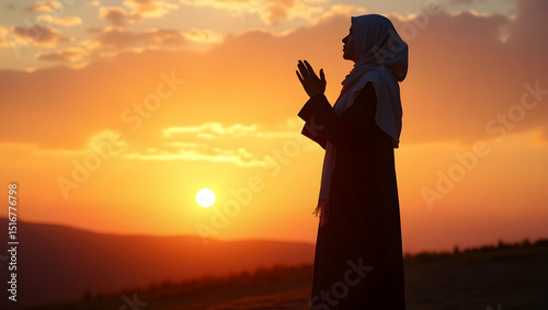 Silhouette in Sunset Prayer Peaceful Serenity