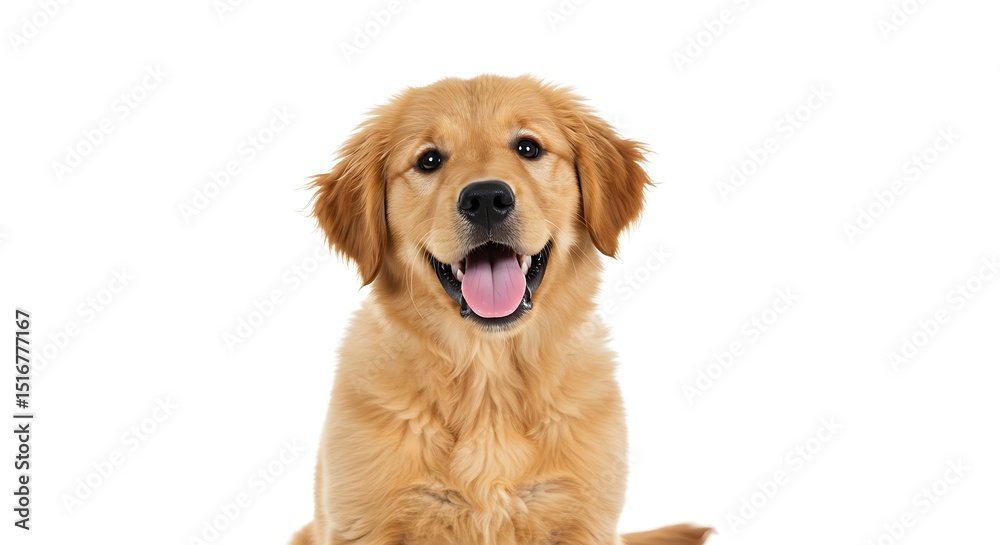 Fototapeta premium Happy Golden Retriever Puppy Portrait Isolated on White Background Adorable Canine Friend Joyful Pet Smiling Face Cheerful Animal Companion Cute Dog Breed