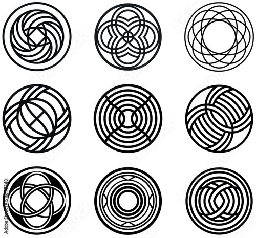 Collection of 9 Black and White Circular Celtic Knot Designs & Patterns