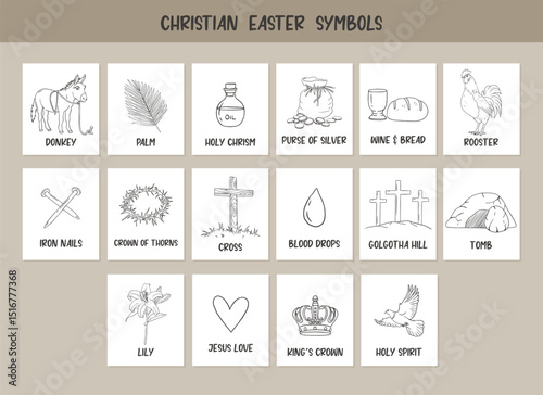  Christian Line Symbols Sketch Cards, Religion Hand Drawn Art, Biblical symbols, Educational cards