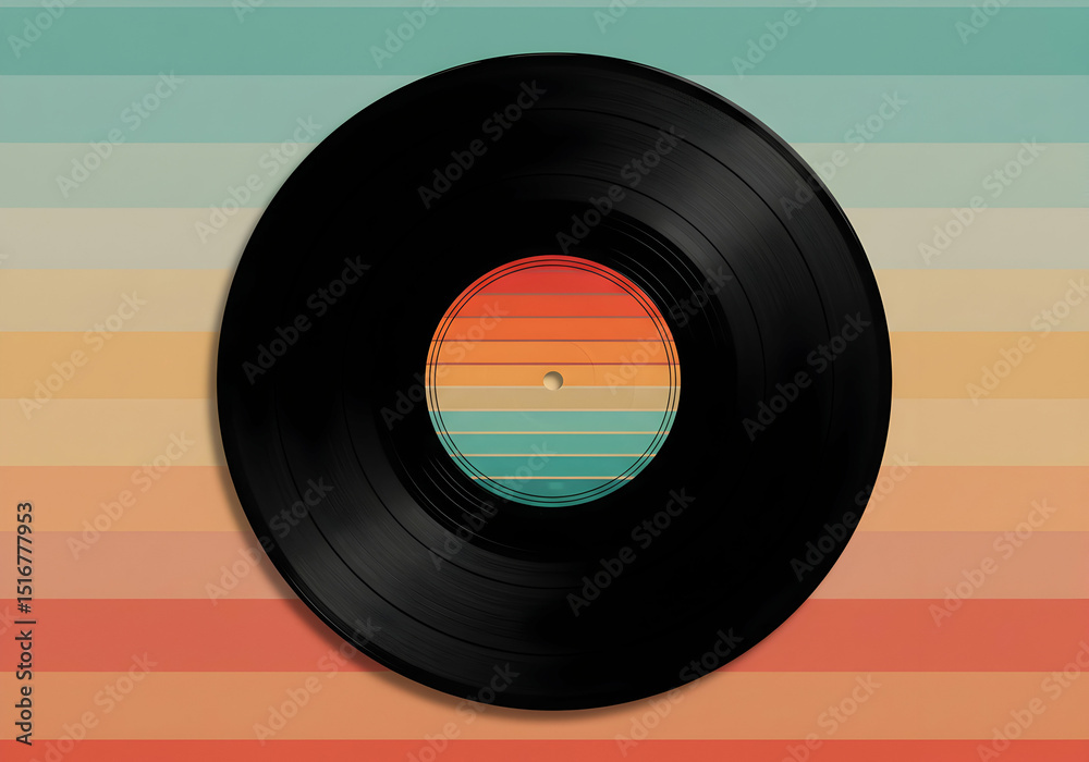 custom made wallpaper toronto digitalRetro Vinyl Record on Colorful Striped Background