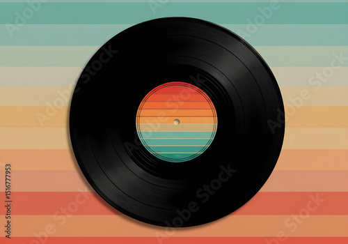 Wallpaper Mural Retro Vinyl Record on Colorful Striped Background Torontodigital.ca