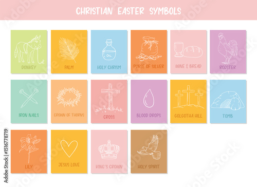  Christian Line Symbols Sketch Cards, Religion Hand Drawn Art, Biblical symbols, Educational cards