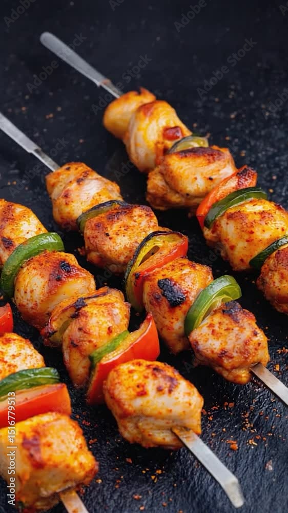 Grilled chicken and vegetable skewers