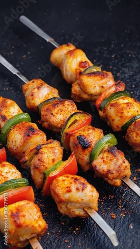 Grilled chicken and vegetable skewers