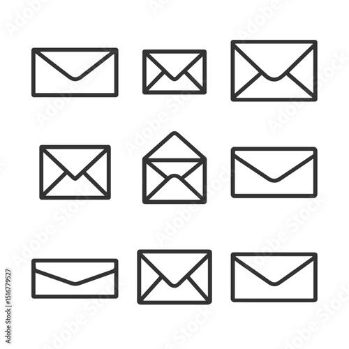 Envelope Icon Set. Outline icon set of envelope sizes and formats: DL envelope, C6 envelope, C5 envelope, A2 envelope, square