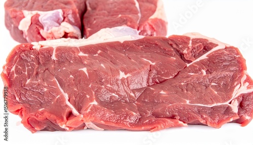 Grass-fed meat cuts on isolated white background with natural light and macro detail for paleo and whole food visuals