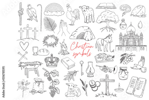  Christian Line Symbols Sketch, Religion Hand Drawn Art, Biblical symbols doodle