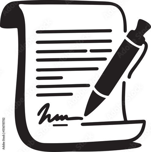 Signed document with pen silhouette vector illustration.