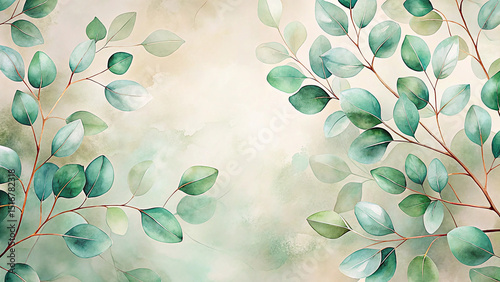 Watercolor eucalyptus leaves botanical illustration soft green tones