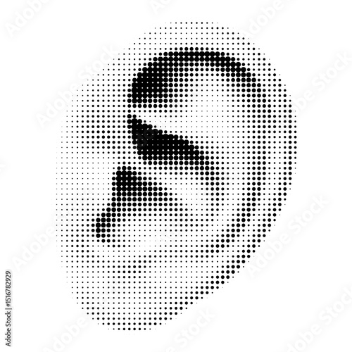 Vector retro halftone ear design in dotted pixel art style, perfect for vintage illustrations, collage templates, pop art graphics, creative posters, and artistic retro-inspired compositions