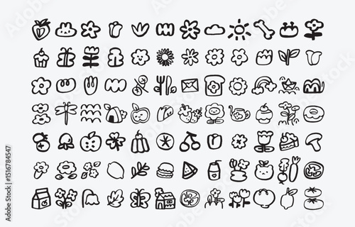 Handdrawn Nature Themed Doodle Clipart Elements