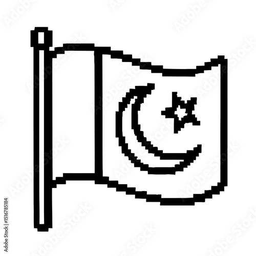 Retro Black and White Pixel Art Pakistan Flag Vector - 8-Bit Style National Symbol for Gaming, Digital Design, and Modern Patriotic Concepts