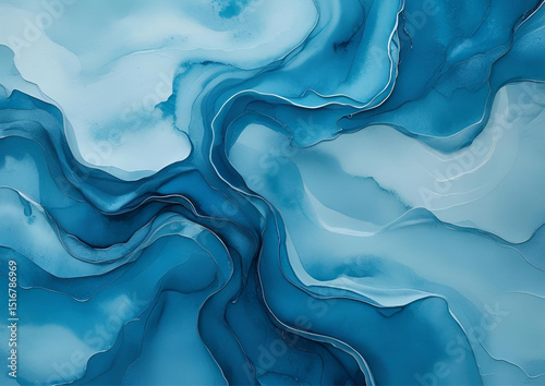 Abstract cerulean blue watercolor wash texture background wallpaper. Copy space, cold ice color art, contemporary artistic backdrop
