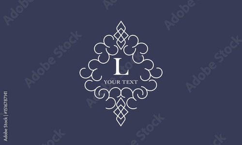 Luxury vector logo template, monogram with initial L. Vintage trendy royal ornament, frame illustration, good for fashion boutique, alcohol or hotel brand