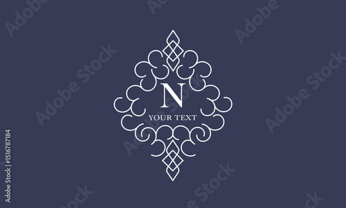 Luxury vector logo template, monogram with initial N. Vintage trendy royal ornament, frame illustration, good for fashion boutique, alcohol or hotel brand