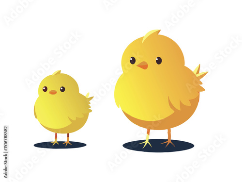 Two cute yellow chicks cartoon illustration isolated on white background
