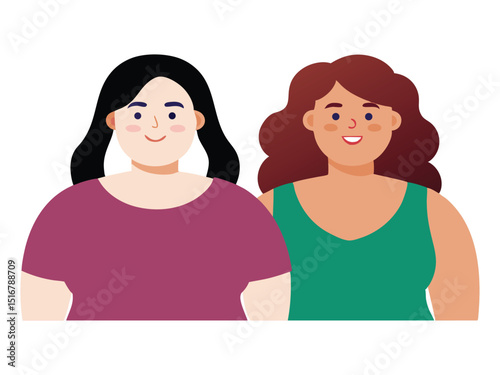 Two happy plus size women friends isolated on white background

