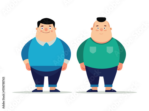 Two overweight cartoon men isolated on white background
