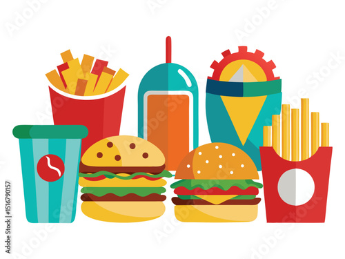Fast food combo meal illustration isolated on white background
