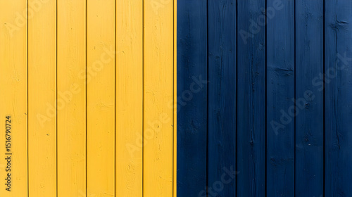 Split Painted Wood Wall With Yellow And Dark Blue Panels