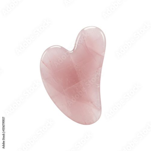 Ultra realistic uhd photo of a rose quartz gua sha stone, wing or heart shape, with clear contours on a white plain isolated background, standalone full object, no shadows, beauty and wellness photo